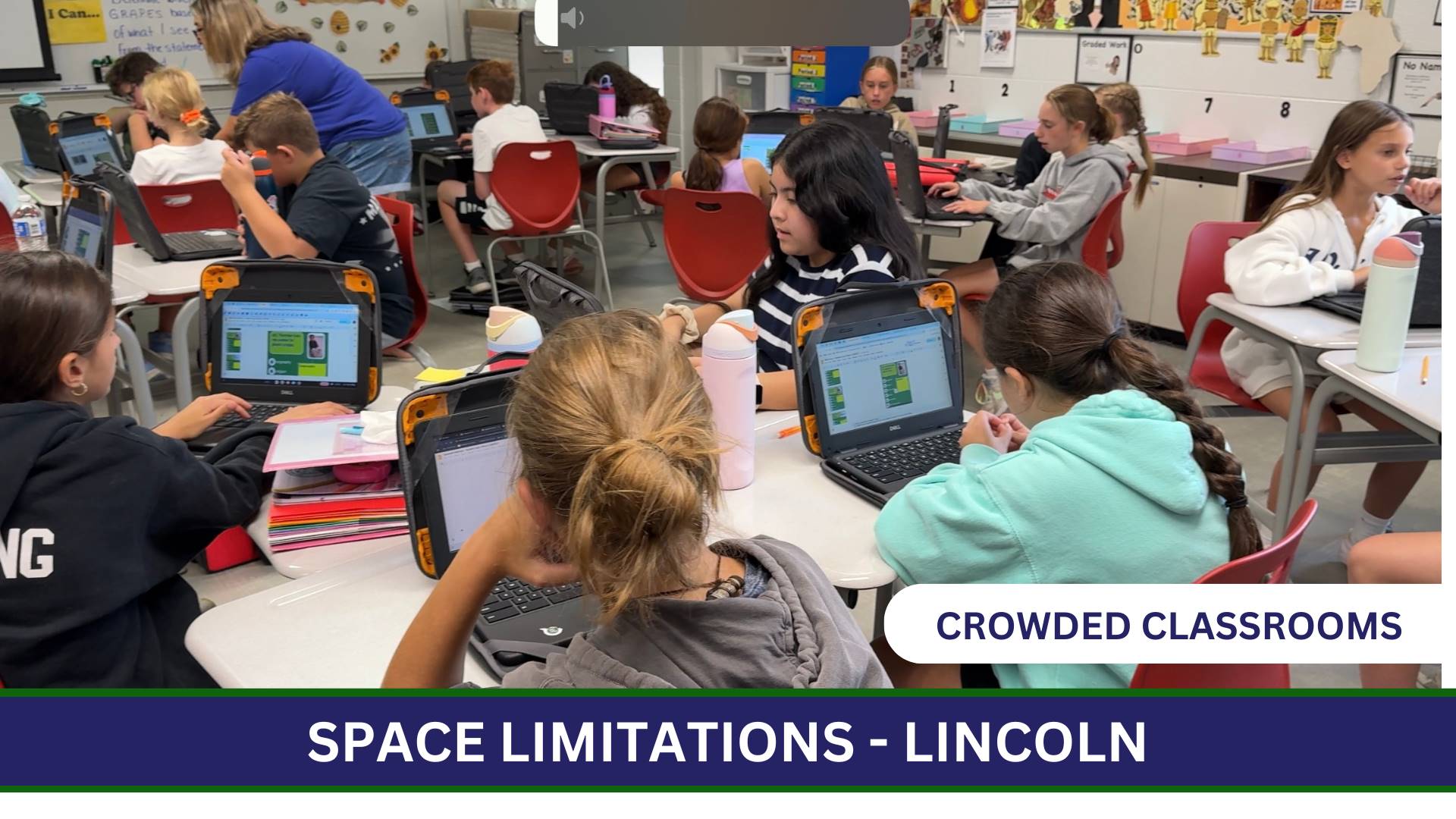Photo of a crowded classroom at Lincoln Middle School.