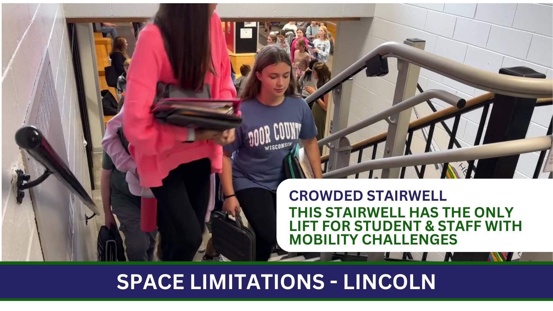 Photo of a crowded stairwell at Lincoln Middle School.