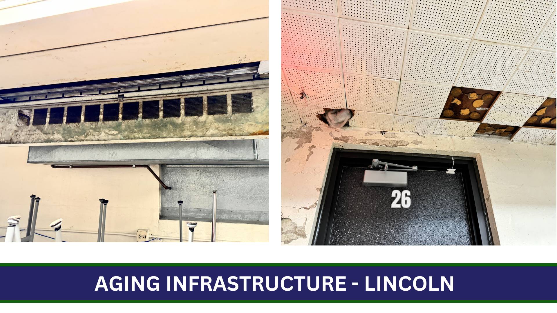Photo of an aging infrastructure at Lincoln Middle School.
