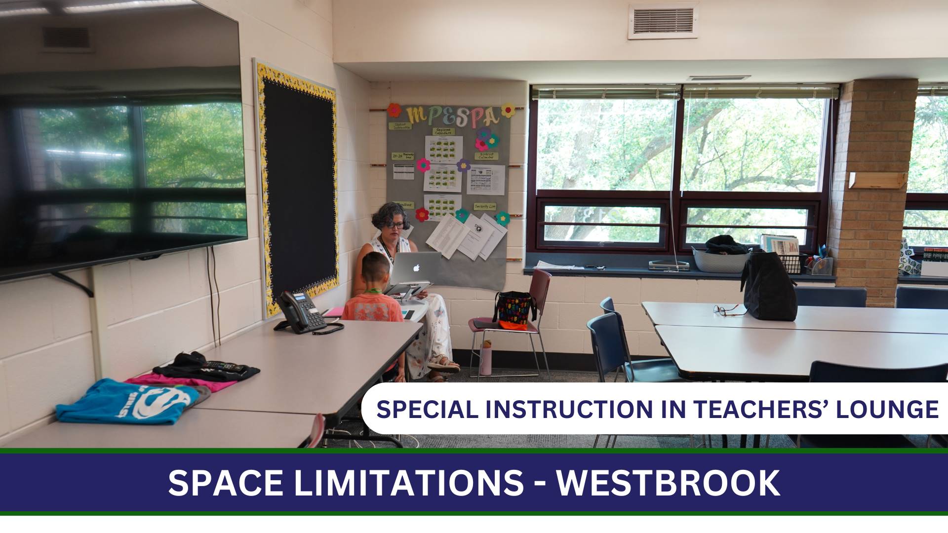 Photo of special instruction happening in a staff lounge at Westbrook School for Young Learners.