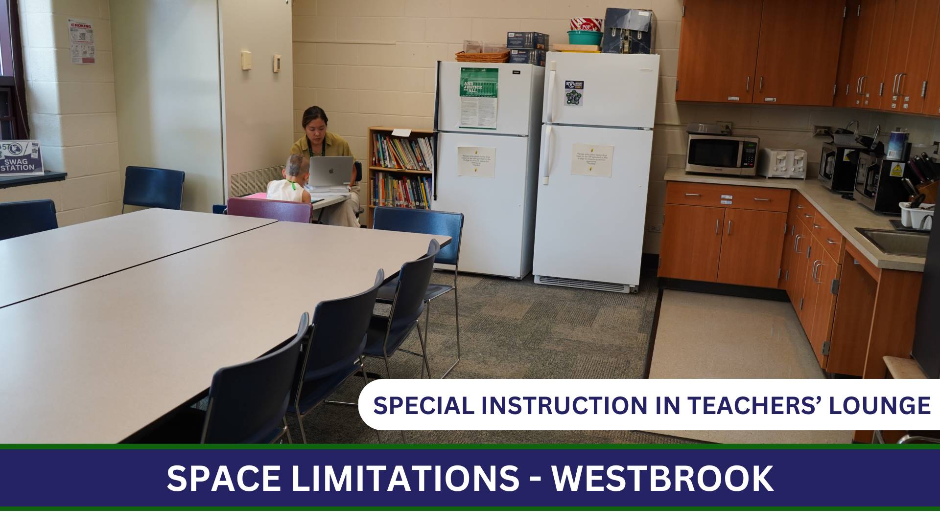 Photo of special instruction happening in a staff lounge at Westbrook School for Young Learners.