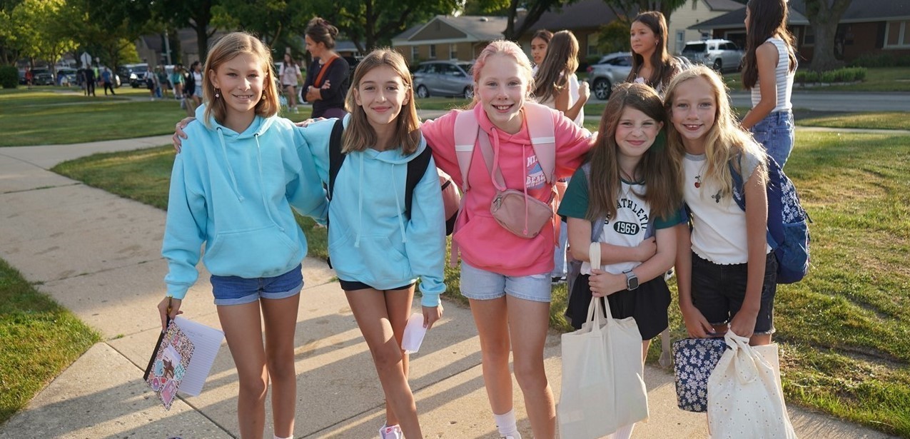 Lincoln Middle School students on the first day of school.